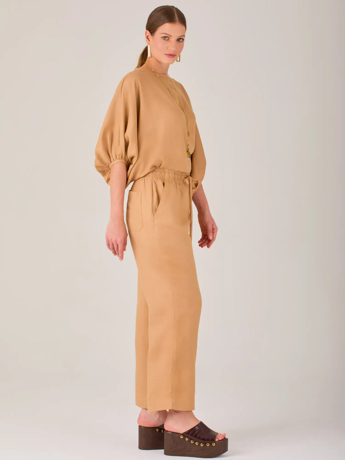 Pantalon Largo Textura Camel