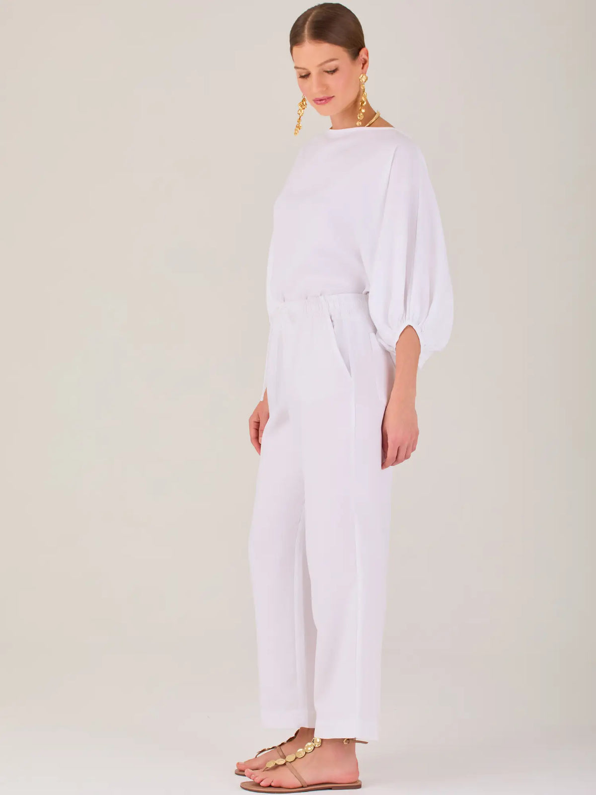 Pantalon Largo Textura Blanco