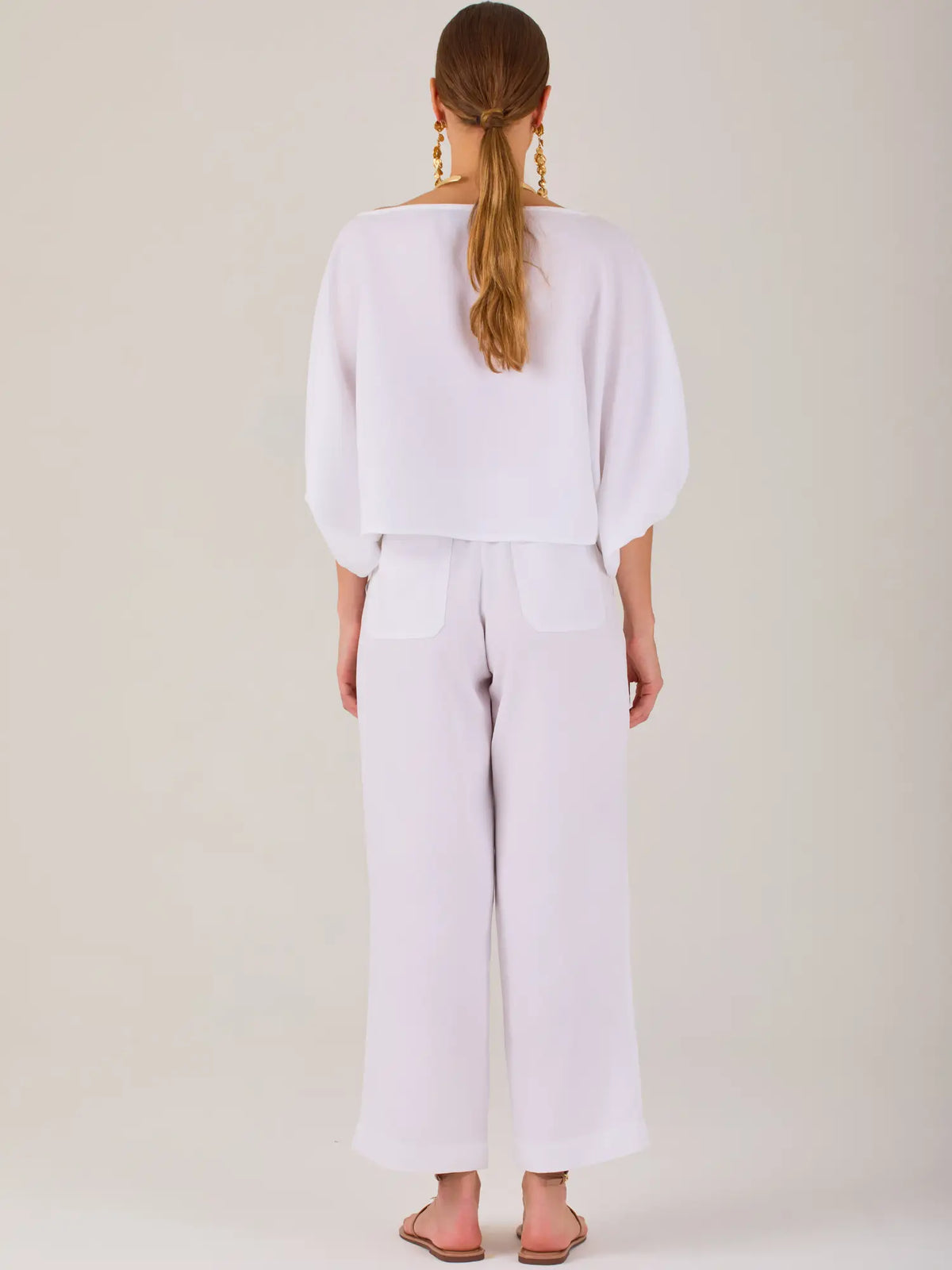 Pantalon Largo Textura Blanco