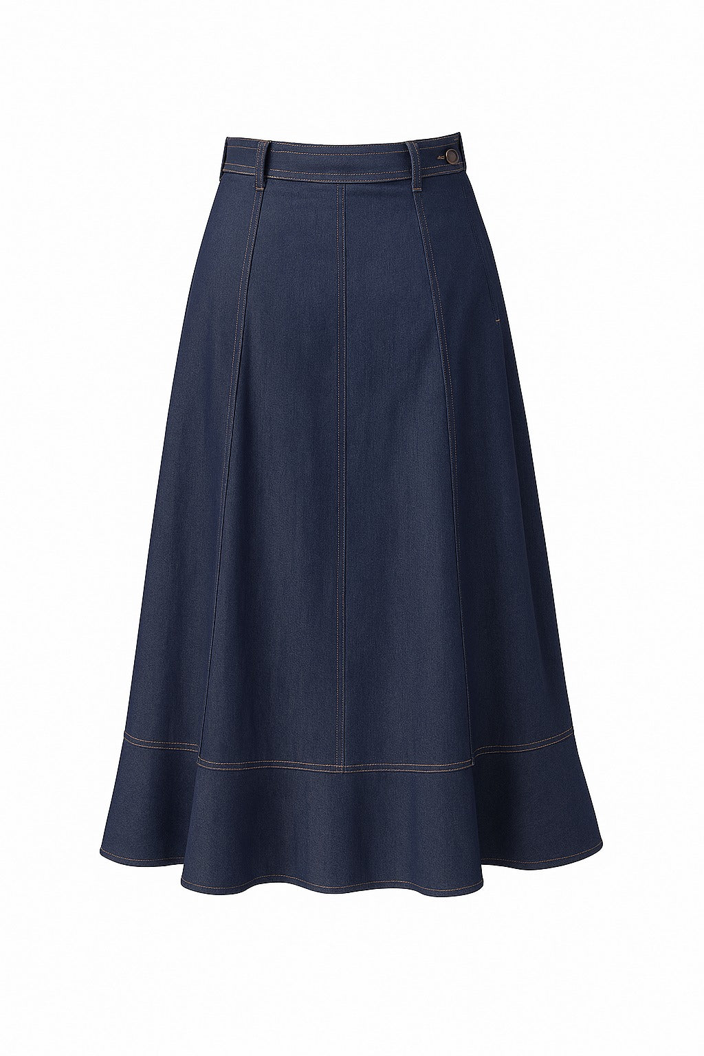 Falda midi con silueta fluida y corte asimétrico que aporta movimiento con cada paso. Incorpora cinturón con hebilla para ajustar en la cintura y costuras visibles que estilizan la figura. Un diseño versátil que combina elegancia y dinamismo en una sola prenda.