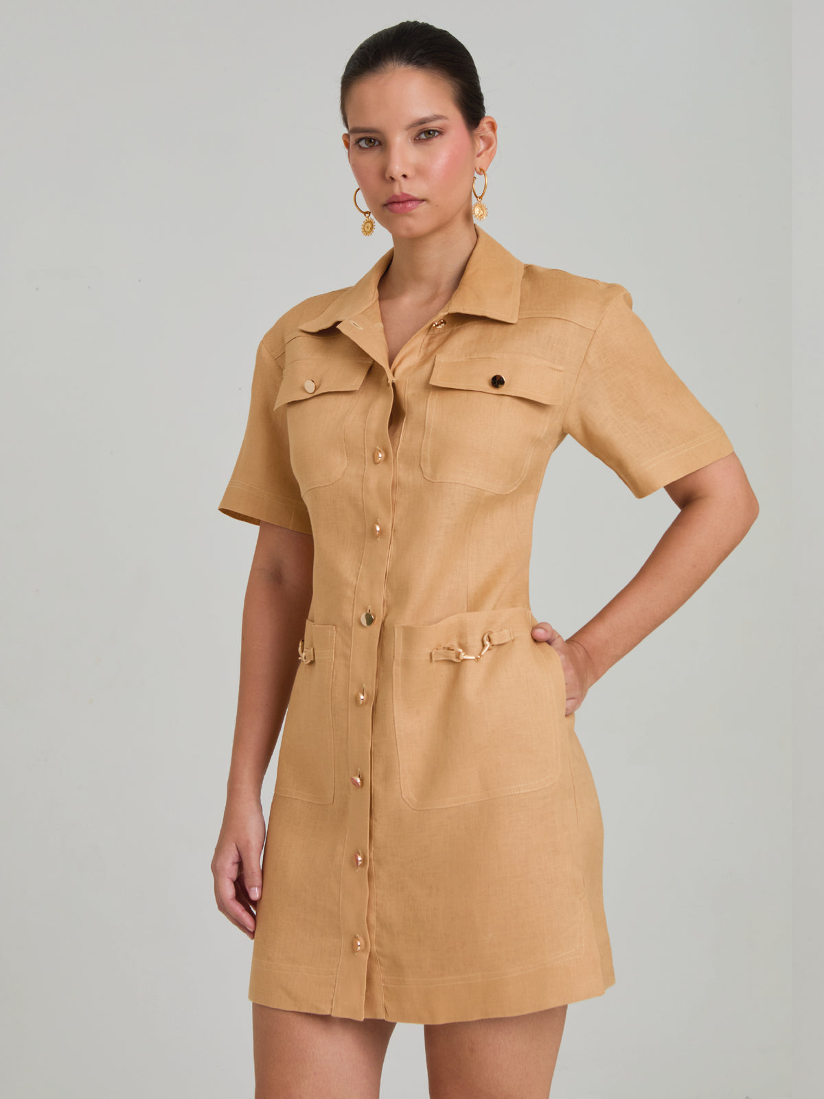 Vestido Corto Lavanda Camel