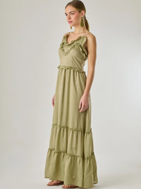 Vestido largo con volantes delicados y silueta fluida, ideal para un look femenino y relajado. Su diseño cómodo y versátil combina elegancia natural con un toque romántico, perfecto para los días cálidos.

Detalles:

Color: Taupe

Material: 100% Lyocel