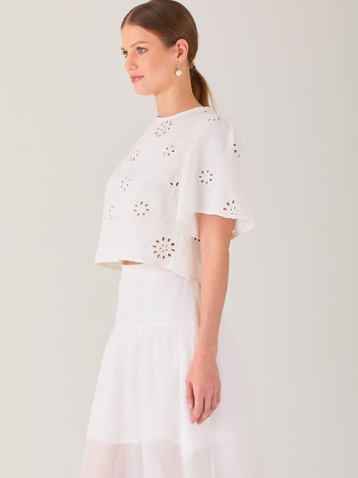 Blusa tipo crop de silueta recta con mangas cortas amplias. Presenta bordado floral calado que aporta un toque fresco y delicado, ideal para looks veraniegos y relajados

Detalles:

Color: Blanco

Material: 70% Rayon 30% Lino
