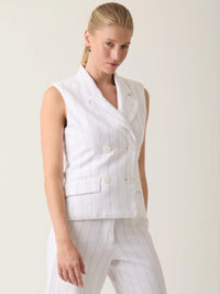 Blusa Rondine Blanco sin mangas en tono blanco con diseño formal y detalles a rayas para un look sofisticado.