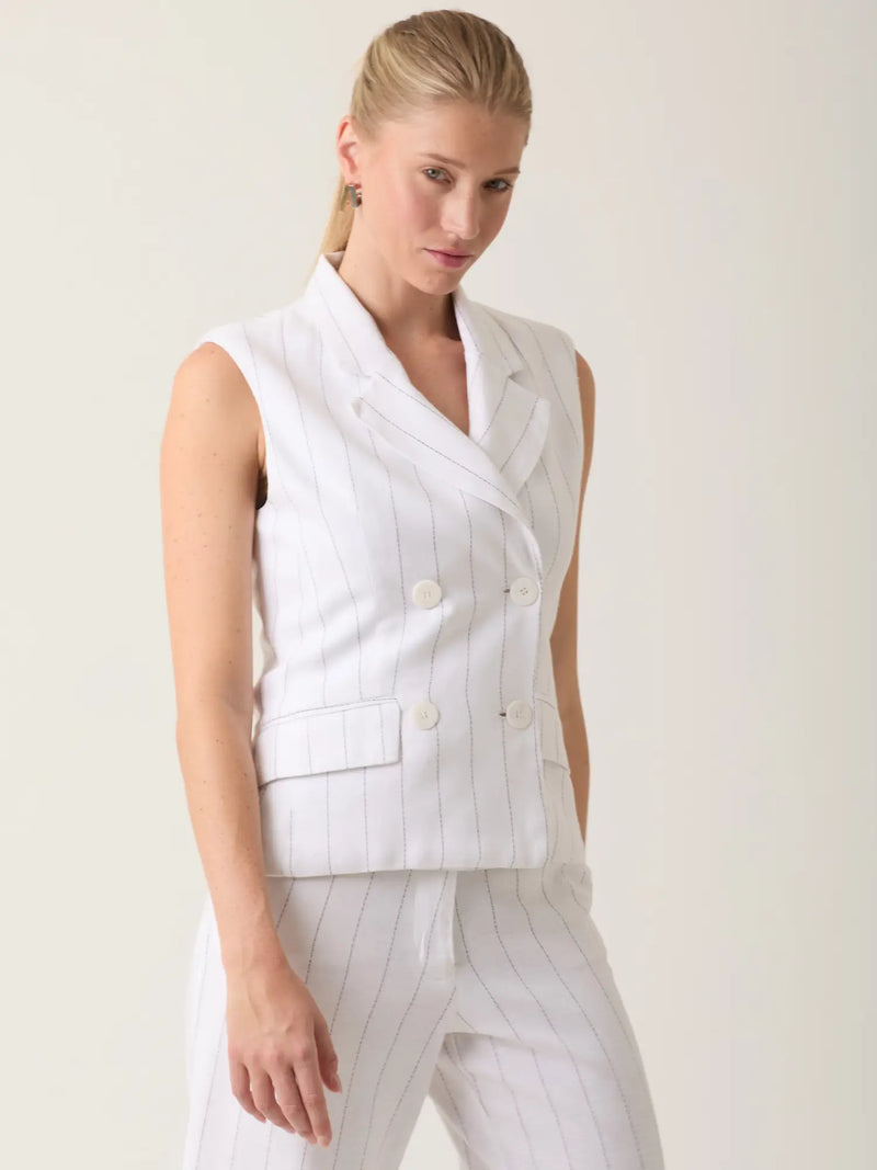 Blusa Rondine Blanco sin mangas en tono blanco con diseño formal y detalles a rayas para un look sofisticado.