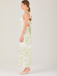 Vestido largo estampado,  con  sutil escote frontal, perfecto para looks elegantes y veraniegos, 

Detalles:

Color: Olivo

Material: 80% Tencel 20% Lino
