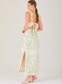 Vestido largo estampado,  con  sutil escote frontal, perfecto para looks elegantes y veraniegos, 

Detalles:

Color: Olivo

Material: 80% Tencel 20% Lino